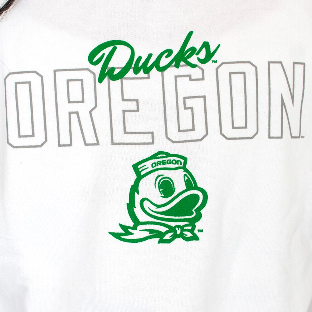 Ducks Spirit, Champion, White, Pullover, Cotton Blend, Women, Oregon Mascot, Sweatshirt, 1005343